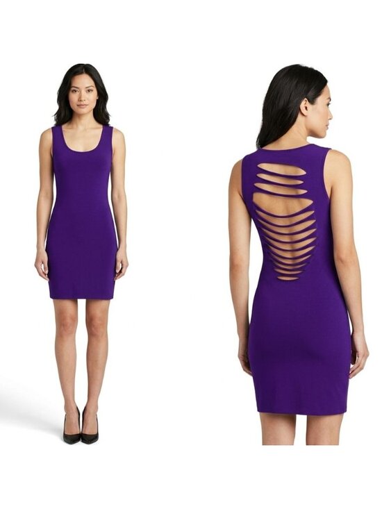 Symphony Dresses & Skirts - Symphony Sleeveless Purple Bodycon Sheath Dress Women Size L Laser Cut Back Y2K
